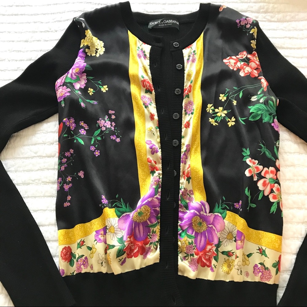 D&G Wool and Silk Scarf Print Cardigan XS